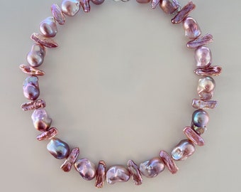 Grandi perle palla di fuoco rosa viola Collana di perle barocche metalliche naturali Flameball Collana di perle di filo Pendente di perle d&#39;acqua dolce ad alta lucentezza