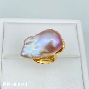 25.8mm Natural Large Freshwater Purple Fireball Baroque Pearl Ring / Adjustable size / Unique Jewelry Design / Solid Silver 14K gold plated