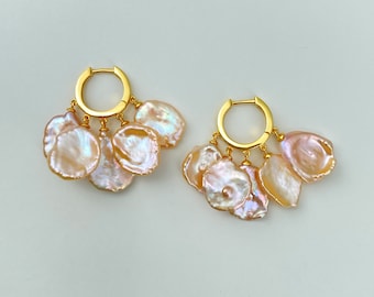 Natural Freshwater Gold Keshi Pearl Earrings / Unique Handmade Nature-Inspired Accessory / 14K Gold Plated Sterling Silver / Perfect Gift