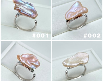 Natural Unique Freshwater Rainbow Keshi Pearl Ring / Adjustable size / Modern Statement Jewelry for Women / Solid Silver / Perfect Gift Idea