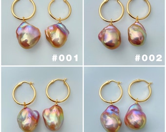 Large Natural Freshwater Rainbow Baroque Pearl Earrings  / Sterling Silver 14K gold plated / Unique Handmade Perfect Women's Jewelry Gift