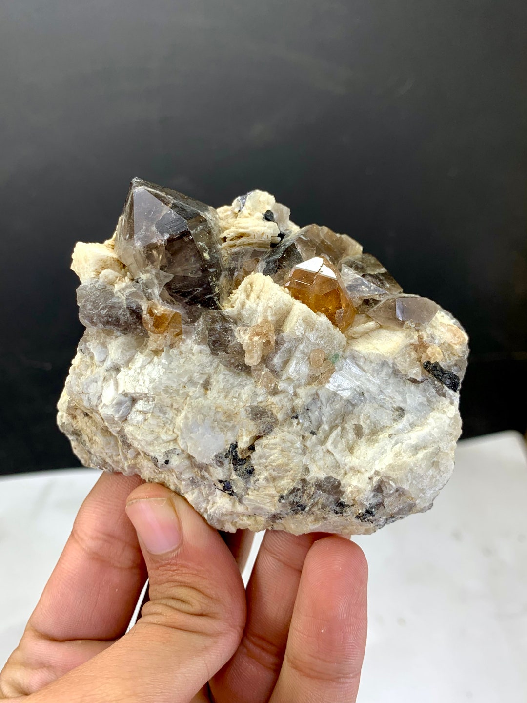 Topaz Matrix Topaz Specimen, Natural Rich Golden Color Topaz Crystal With Smoky ...