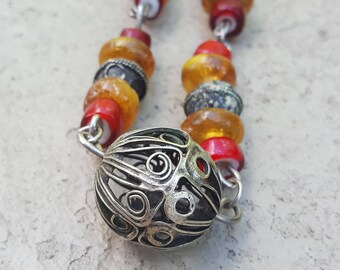 Vintage Silver and Glass Bead Necklace