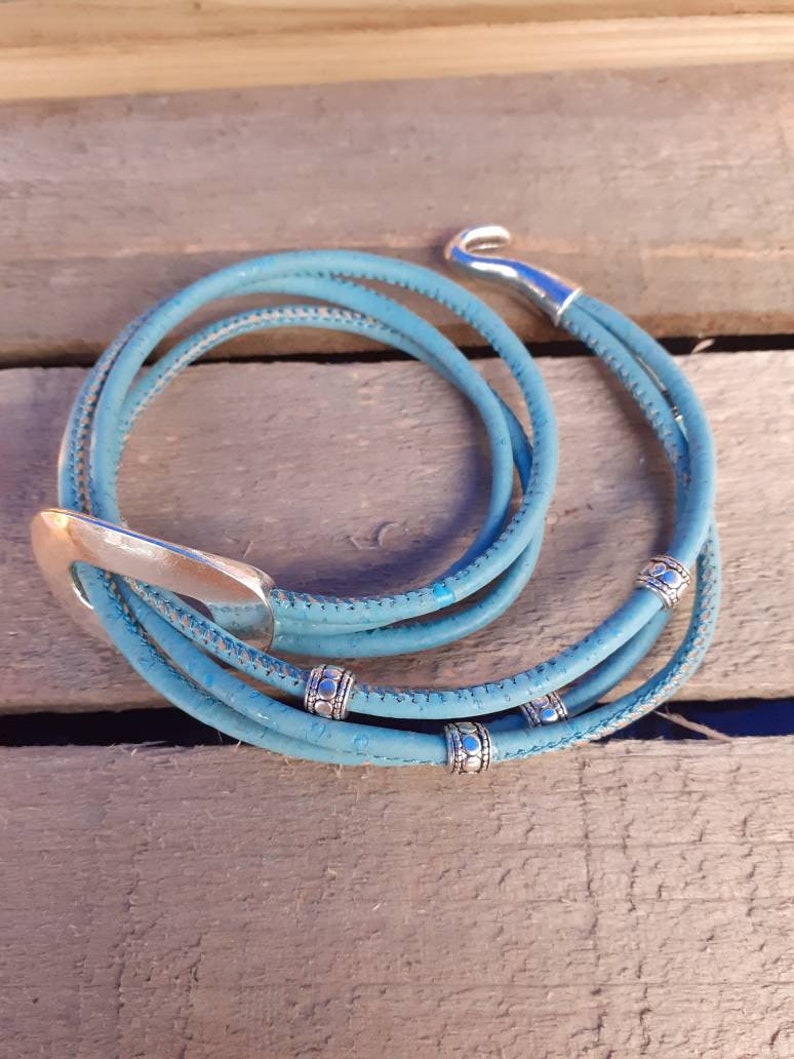 Cork wrap bracelet blue