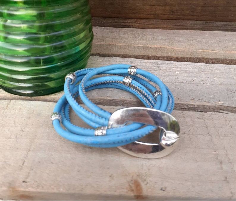 Cork wrap bracelet blue