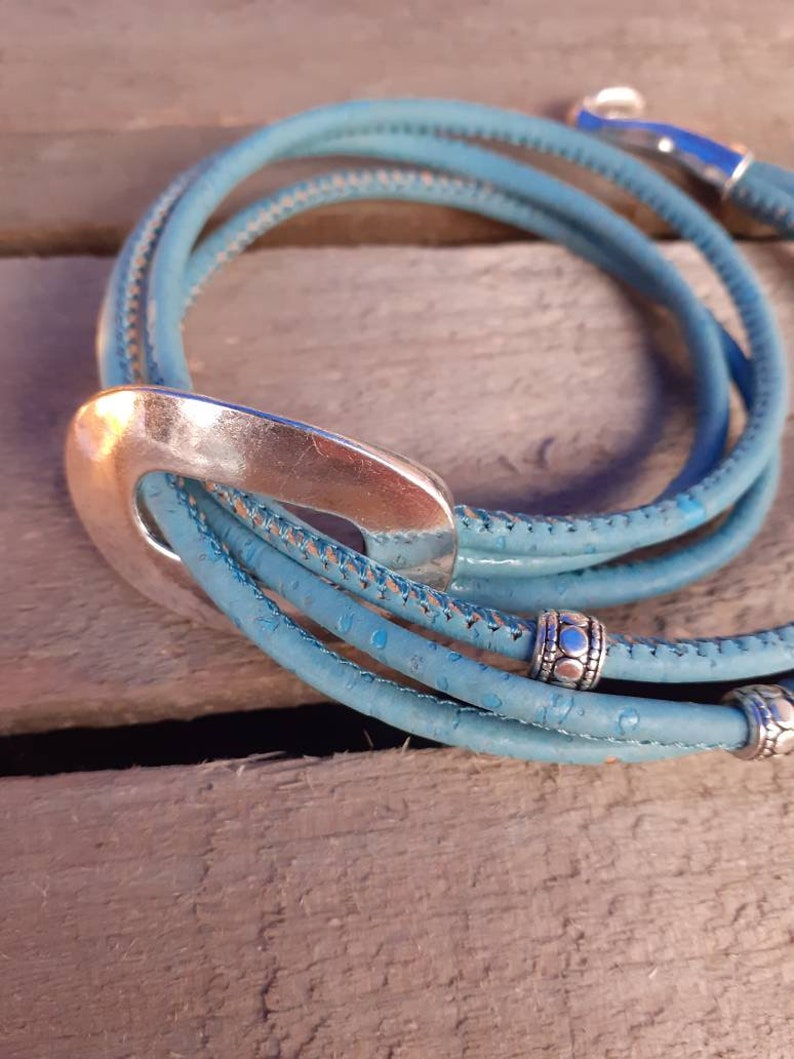 Cork wrap bracelet blue