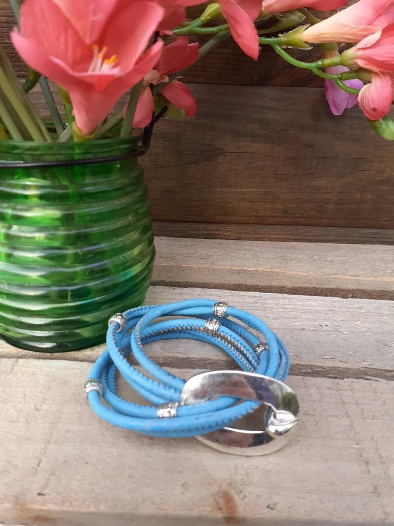 Cork wrap bracelet blue
