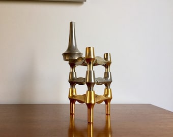Stunning 50s 60s Retro Candle Holder Quist vintage decor for teak Sideboards and string regale shelf mid Century decoration Sculpture Brass