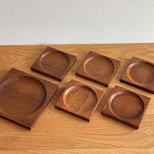 Vintage Danish 1960 Teak Coaster Set