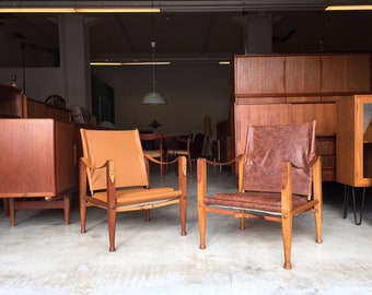 Raro! Nuova pelle! Set di 2x Kaare Klint per Rudolf Rasmussen Safari Chair 50s Icone del design danese Mid Century Chairs