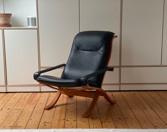 60s Vintage leather Design Armchair Ingmar Relling AP Stolen flexi chair to Danish Teak 70s