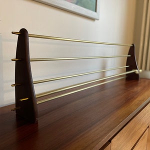 Stunning 50s 60s Retro String Era Wardrobe Mid Century Teak Shelf Rack Rockabilly Brass Hook 60s Shelf