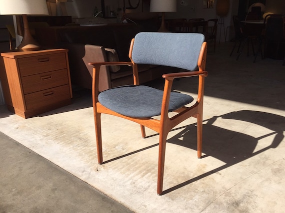 Great Color 60s Danish Erik Book Teak Chair Captains Chair Mid