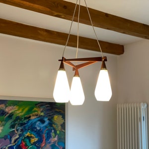 50er Kaskaden Leuchte Teak Deckenleuchte Deckenlampe Mid Century pendant Pendelleuchte Danish Design lamp
