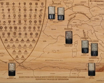 WWII US Army ETO Landing Beaches Sand Map Plaque: Collectible Allied Relic Laser Engraved