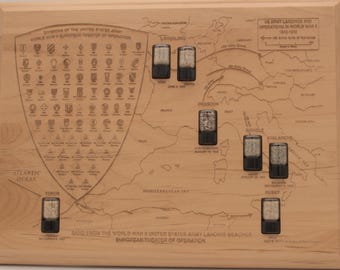 WWII US Army ETO Landing Beaches Sand Map Plaque: Collectible Allied Relic Laser Engraved