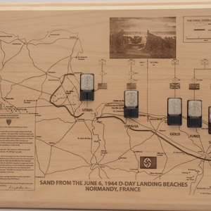 Płyta piaskowa z plaży Normandy z D-Day, grawerowana laserowo, relikwia z II wojny światowej, Overlord Plan