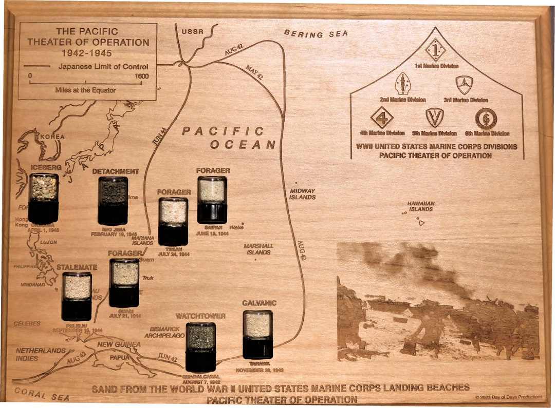 WWII USMC Pacific Sand Map Plaque: Guadalcanal, Iwo Jima, Okinawa Relic ...