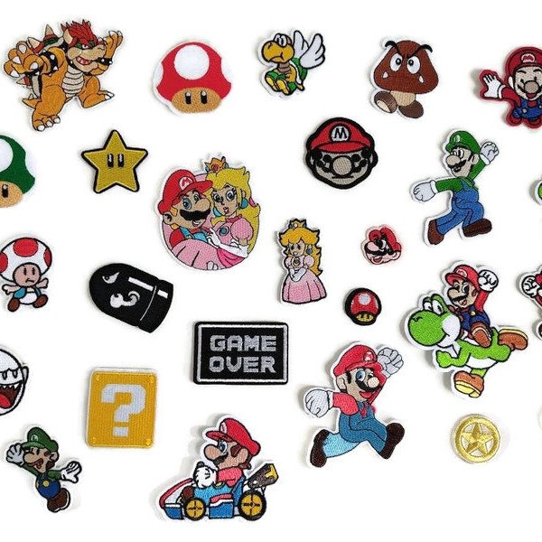 Super Mario  : embroidered cartoon iron patch /applique écusson thermocollant fer à repasser (Nintendo, ds,Luigi, princesse Peach, tod)