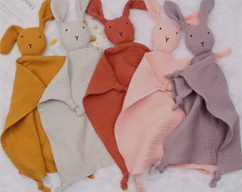 Mon premier doudou plat lapin en coton double gaze naturel, cadeau naissance, cadeau bébé, nouveau né, creaphile