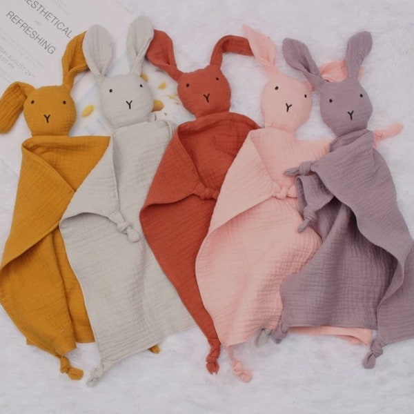 Mon premier doudou plat lapin en coton double gaze naturel, cadeau naissance, cadeau bébé, nouveau né, creaphile