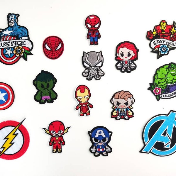 Avengers : embroidered cartoon iron patch /applique écusson thermocollant fer à repasser (Iron Man, Hulk, Black Widow, The Flash, Spiderman)