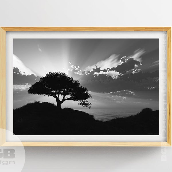 Bodhi Tree, Printable Wall Art Sunset, Bonsai Tree, PRINTABLE ART, Meditation Print, Sunset Print, Zen Yoga Art,Sunset Art,Yoga Studio Decor