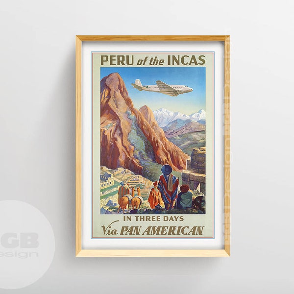 vintage Pan Am Travel Poster, Classic Airplane AD Print, vintage Incas Poster, vintage Pan American Airlines 1930's Poster, Pérou, Imprimable
