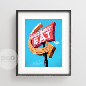 Vintage Diner Art, Rustic Road Sign, Kodachrome Retro Printable, Rustic Country Kitchen Wall Decor, Vintage Art,Kitchen Art, Vintage Neon,