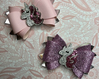 Barrette pince à cheveux noeuds paillettes collection licorne