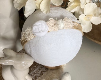 Collection Bandeau fleuri - bandeau bohème dentelle fleurs - Blanc ivoire beige
