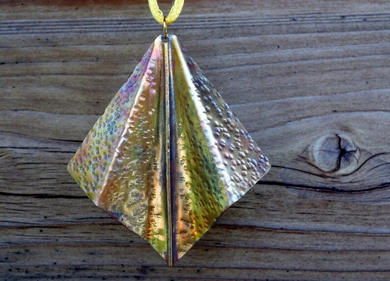 Copper Pendant Fire-coloured Patina Hammered Fold Formed Handmade Price ...