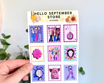 Nostalgia inspired stamps sticker sheet | journal stickers | scrapbook stickers |  Y2K nostalgia
