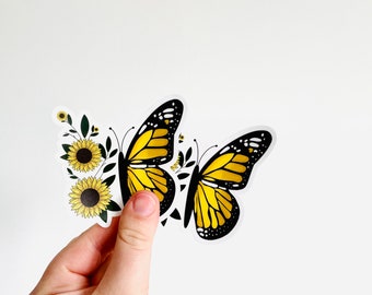 LARGE Clear Butterfly Sunflower Sticker | waterproof Sticker | butterfly | Floral Sticker