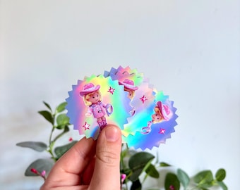 Autocollant holographique pour poupée de poche Cowgirl | autocollants | autocollant découpé | journal indésirable | scrapbooking