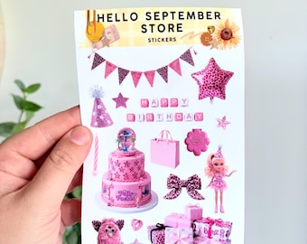 Girlie Y2K birthday sticker sheet | journal stickers | scrapbook stickers | sticker