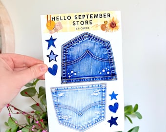 Feuille d'autocollants de poche en jean | autocollants pour journaux | autocollants pour scrapbooking | autocollant | grand autocollant