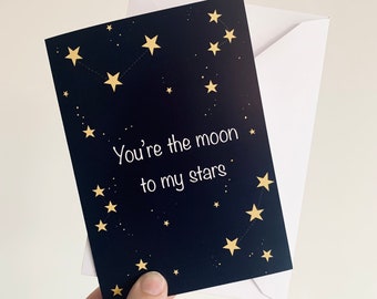 Moon and Stars A6 Card | celestial | greetings card | Valentine’s Day | blank Card |