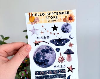 Feuille d'autocollants lune et étoiles | autocollants pour journaux | autocollants pour scrapbooking | autocollant| céleste