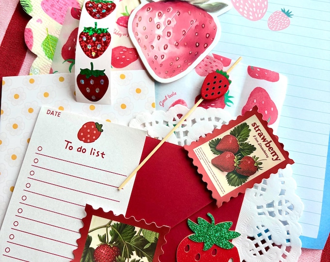 Strawberry themed Scrap packs | junk journal | scrapbook | journal supplies | scrapbook supplies | 90s | nostalgia