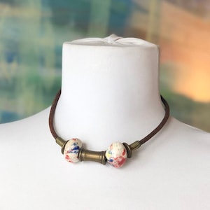 Vintage necklace, 90s necklace, beaded necklace, boho necklace, choker, leather necklace, nineties necklace, handmade necklace, y2k necklace