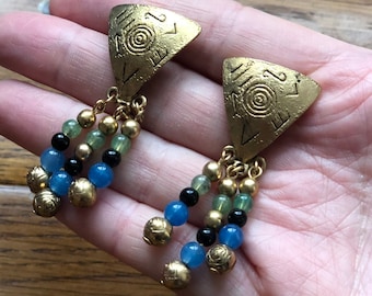 Vintage earrings, chandelier earrings, drop earrings, beaded earrings, statement earrings, boho earrings, 1980s earrings,