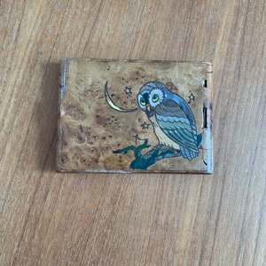 Cigarette case, vintage cigarette case, tobacciana, vintage tobacciana, calling card case, hippie cigarette case, owl cigarette case
