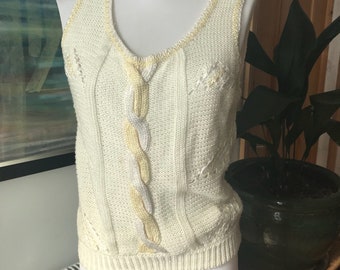 Vintage knit, knit vest, knitted sweater, knit jumper, cream knit, cream jumper, cream vest, vintage knitwear, size small, 1960s