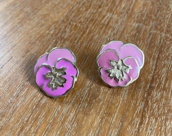 Earrings, vintage earrings, flower earrings, pansy earrings, pink earrings, pink flower earrings, vintage pink earrings, statement jewellery
