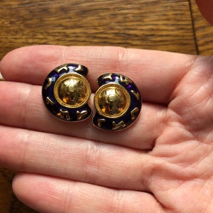 Vintage Ohrringe, 1980er Ohrringe, 1990er Jahre Ohrringe, Goldohrringe, Ohrstecker, ungewöhnliche Ohrringe, Neunzigerjahre Ohrringe, Blau-goldene Ohrringe