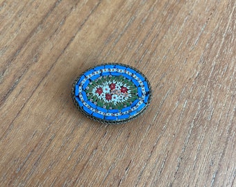 Vintage brooch, oval brooch, blue brooch, micro mosaic brooch, millefiori brooch, Italian brooch, Italian jewellery,