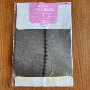 Stockings, vintage stockings, seamed stockings, nylon stockings, vintage hosier, nylon hosier, black stockings, rosebud seamed stockings