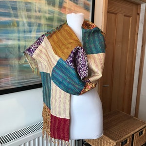 Silk scarf, long scarf, patchwork scarf, hippie scarf, boho scarf, neck scarf, ladies scarf,