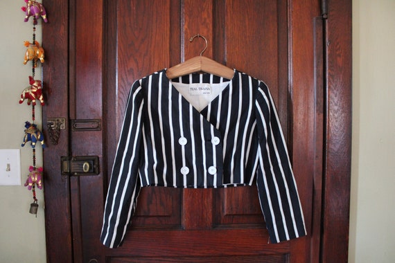 Vintage Designer Black & White Striped Crop Jacket